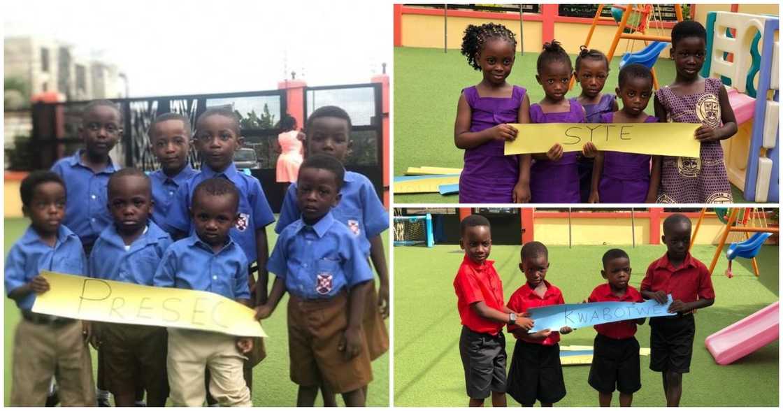 Photos of young kids wearing school uniforms