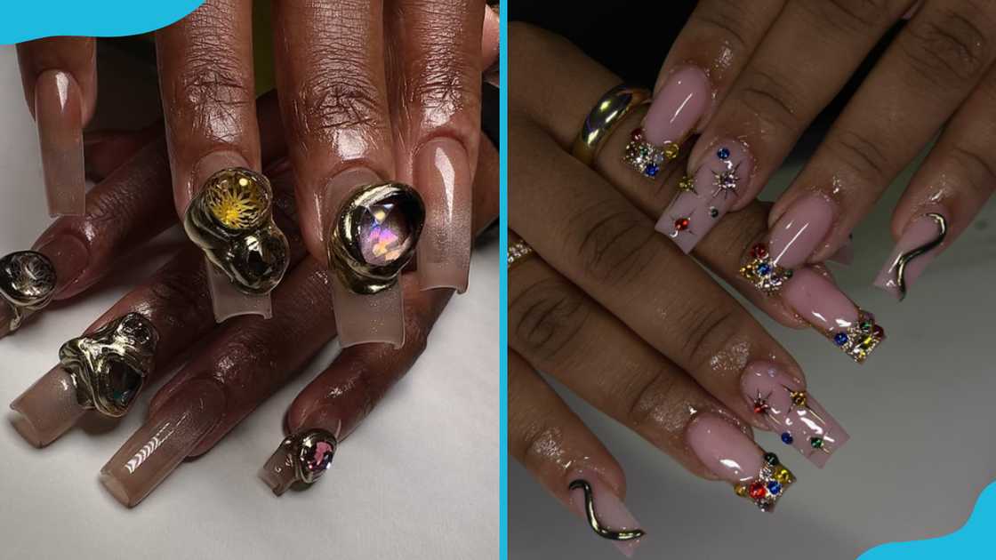 Jewel-toned coffin nails Jewel-toned coffin nails