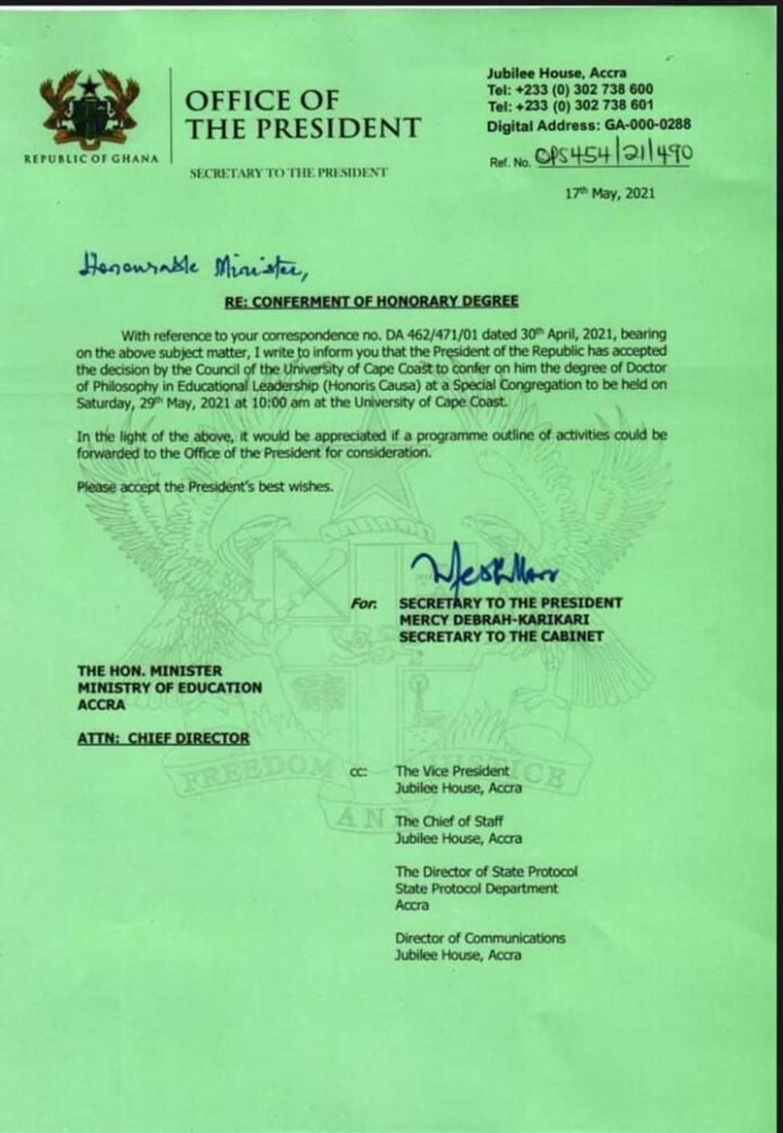 Prez. Akufo-Addo to become 'Doctor' as UCC set to confer Doctorate degree on him. Prez. Akufo-Addo to become 'Doctor' as UCC set to confer Doctorate degree on him.