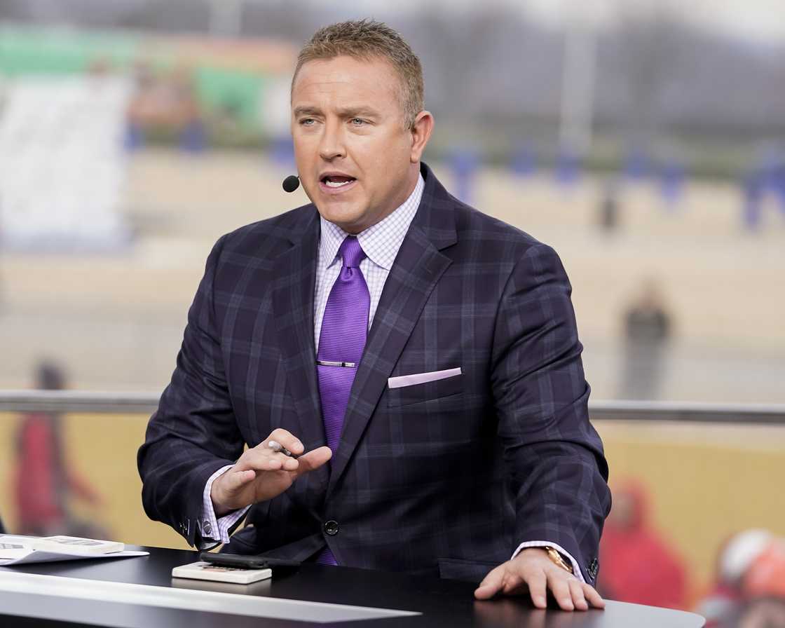 Kirk Herbstreit at ESPN College Game Day during a game between Georgia Bulldogs and LSU Tigers. Kirk Herbstreit at ESPN College Game Day during a game between Georgia Bulldogs and LSU Tigers.