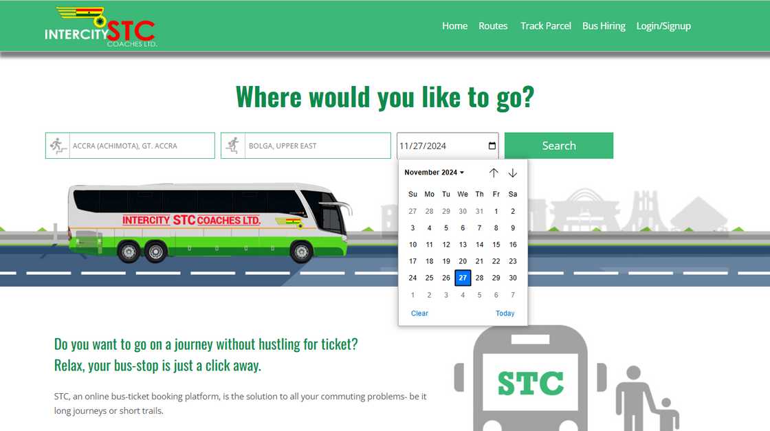 Intercity STC Ghana booking page