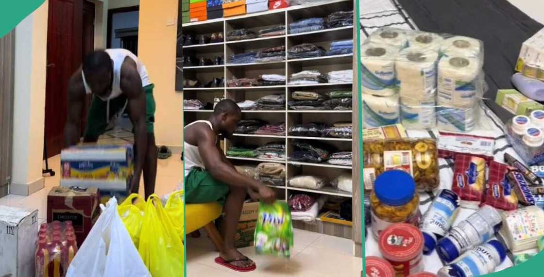 Video as man fills his house with plenty foodstuffs and new clothes Video as man fills his house with plenty foodstuffs and new clothes