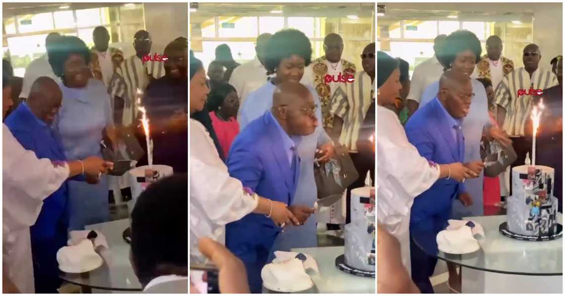 Akufo-Addo blows out cake sparkler Akufo-Addo blows out cake sparkler