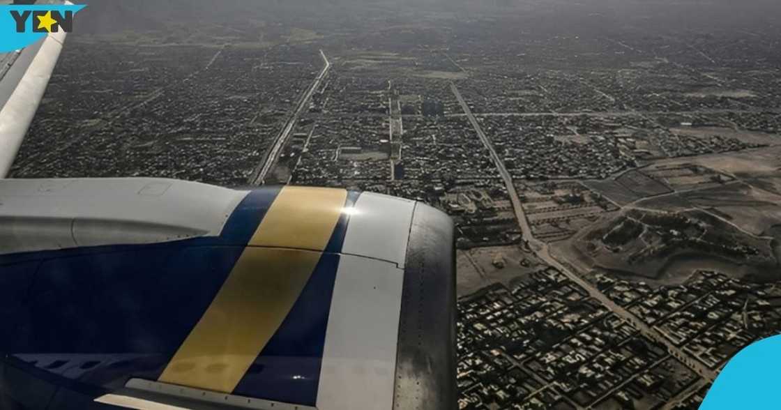 A view from inside a commercial plane flying over Kabul city in November 2021, after the Taliban takeover in August of that year