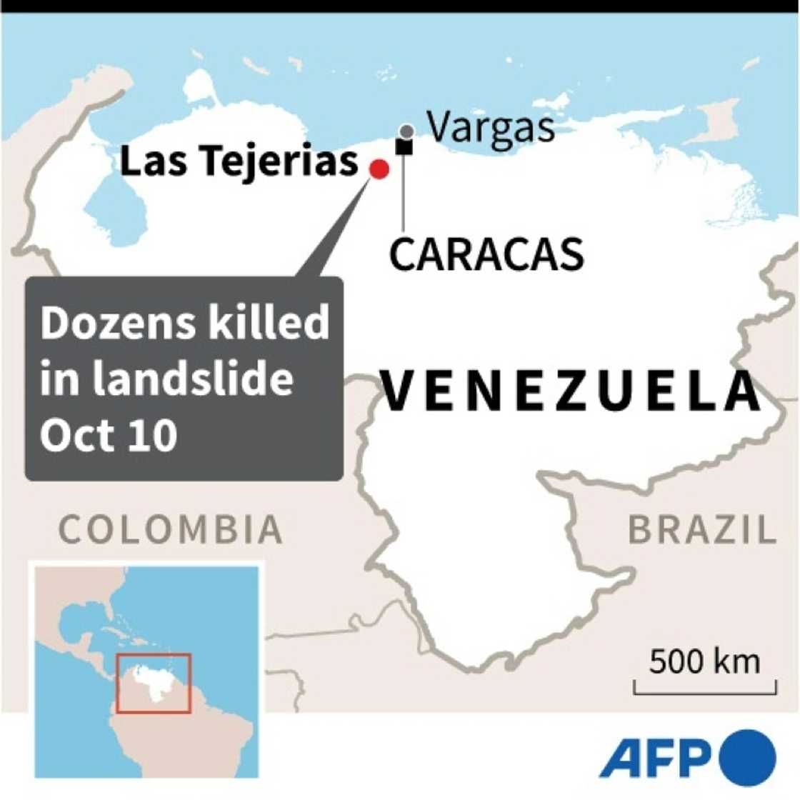 Map locating Las Tejerias in Venezuela where heavy rains triggered deadly landslide on Sunday Map locating Las Tejerias in Venezuela where heavy rains triggered deadly landslide on Sunday
