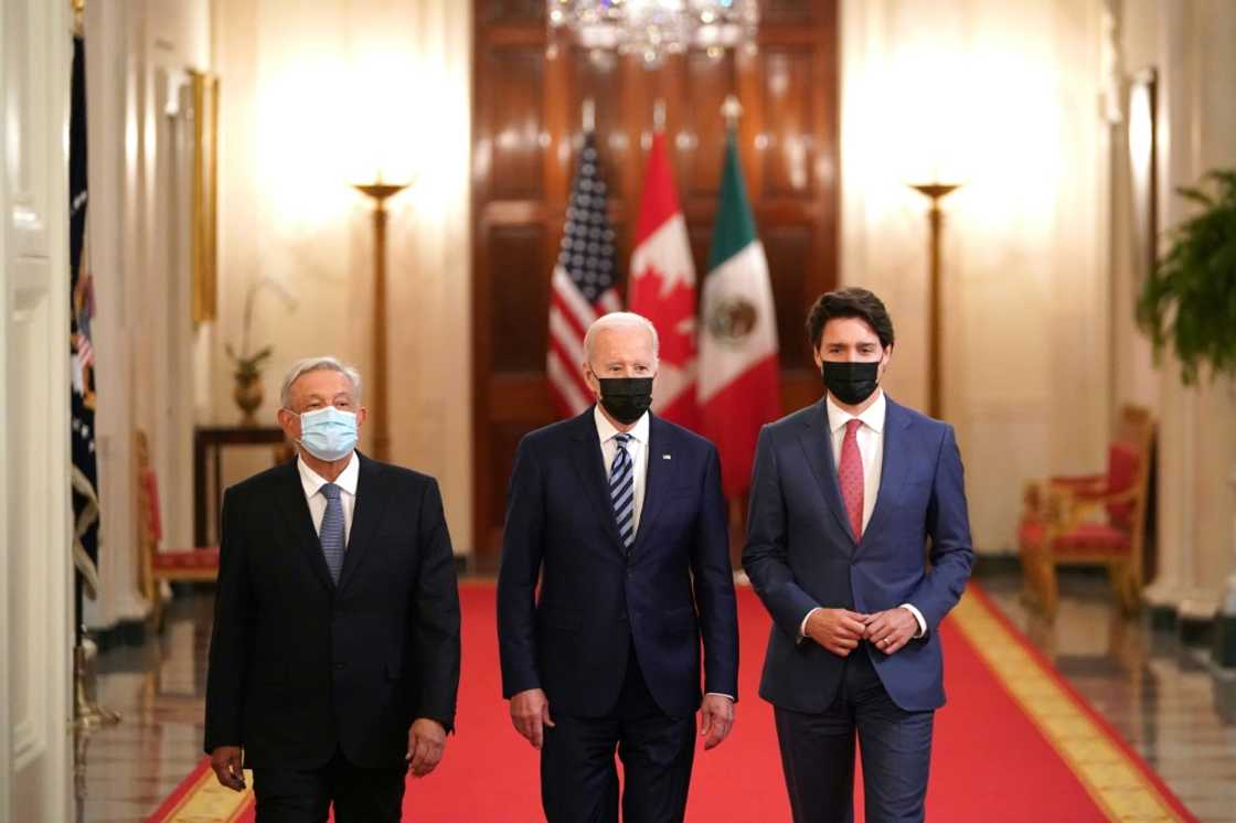 US President Joe Biden, Canadian Prime Minister Justin Trudeau and Mexican President Andres Manuel Lopez Obrador at their last North American leaders summit in Washington in 2021