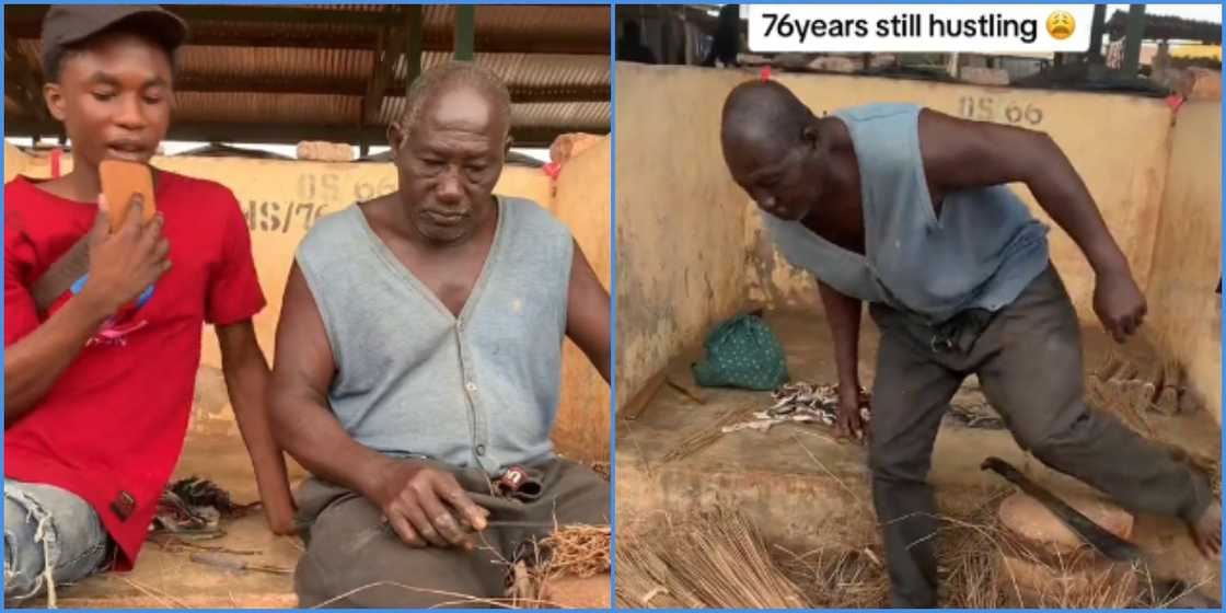 Photo of elderly Ghanaian man and an interviewer Photo of elderly Ghanaian man and an interviewer