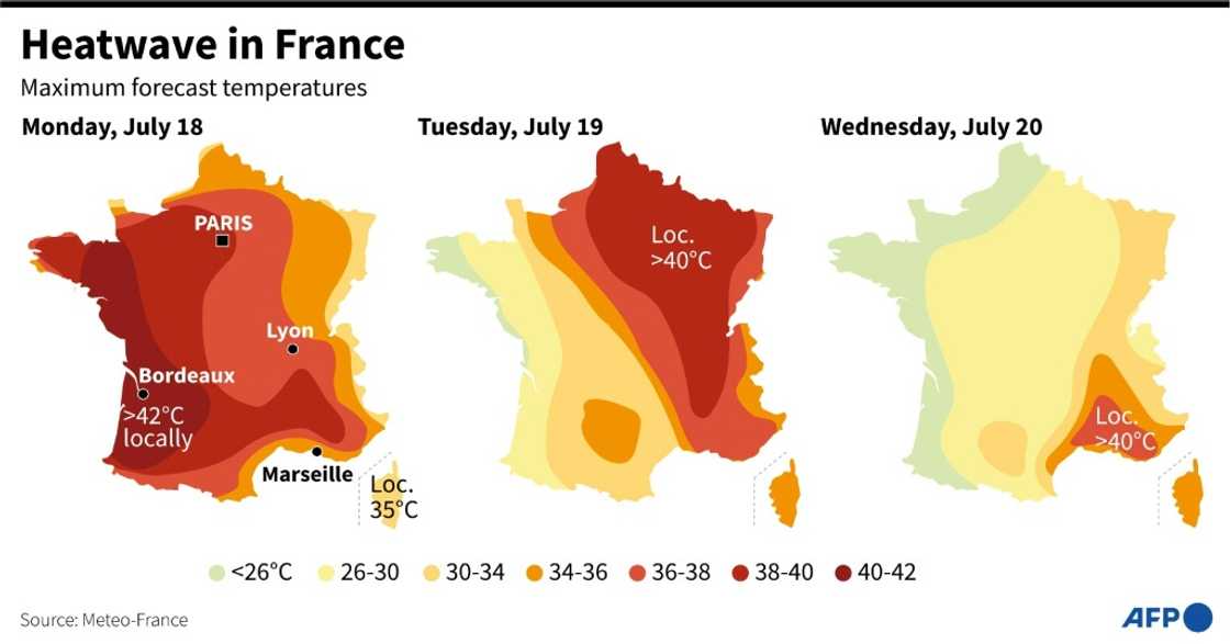 Crushing temperatures are expected across large parts of France Crushing temperatures are expected across large parts of France