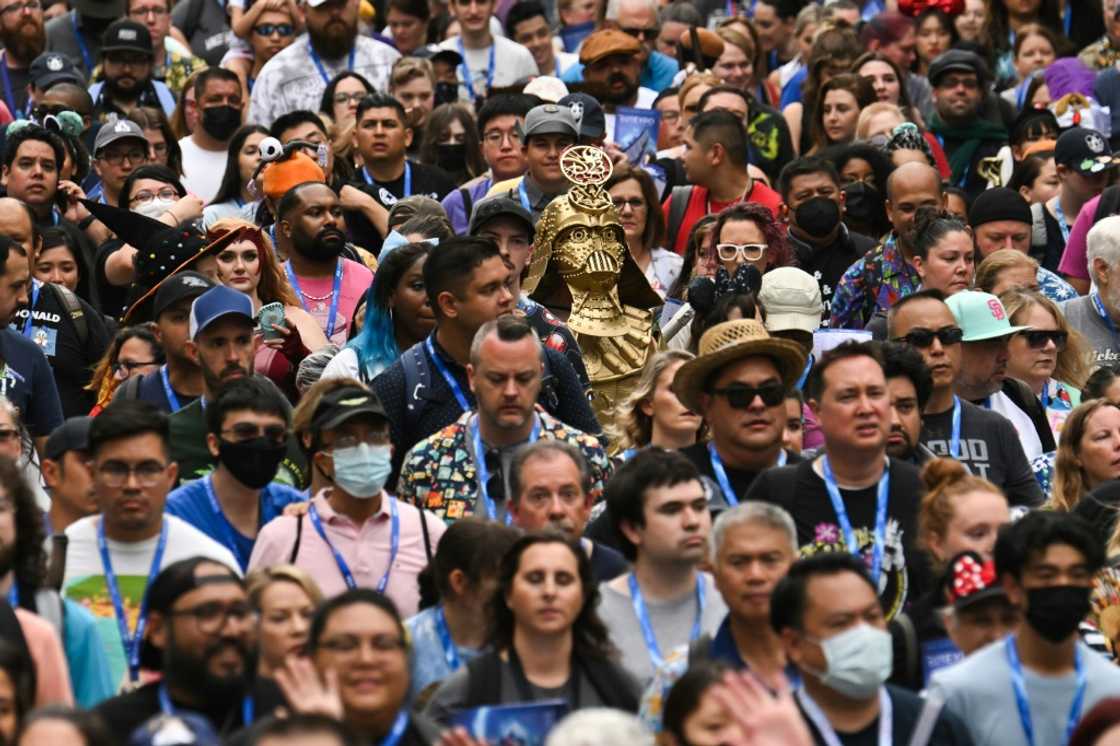 Thousands of fans waited to enter the Disney D23 Expo in Anaheim, California as the three-day event opened on September 9, 2022 Thousands of fans waited to enter the Disney D23 Expo in Anaheim, California as the three-day event opened on September 9, 2022