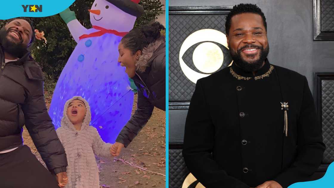 Malcolm-Jamal Warner's family and him during an event Malcolm-Jamal Warner's family and him during an event