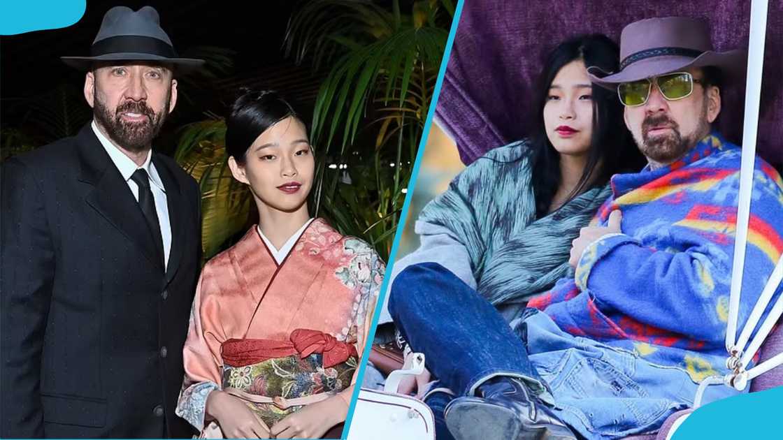 Cage wearing godfather hats while taking pictures with Riko Cage wearing godfather hats while taking pictures with Riko