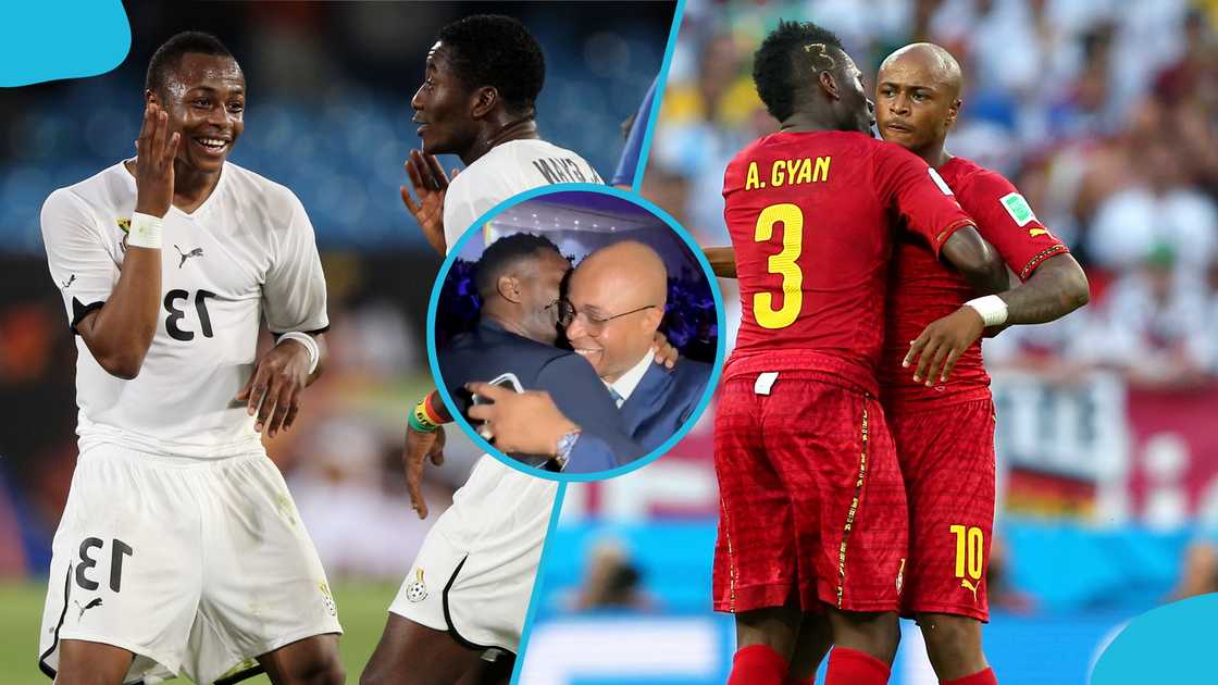 Asamoah Gyan, Andre Ayew, Baffour Gyan, Asamoah Gyan and Andre Ayew at SWAG Awards, 50th SWAG Awards, Gyan and Ayew reunite, Black Stars, Ghana captains.