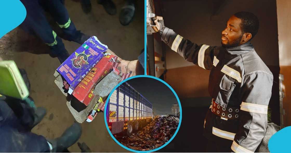 cargo truck, ghana, buduburam, ghana truck, fire outbreak, illegal substance in trucks