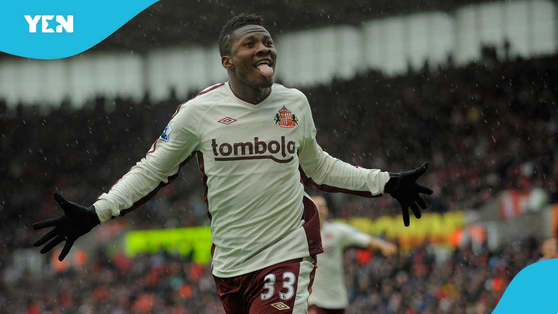 Asamoah Gyan, Asamoah Gyan goal vs Chelsea, Asamoah Gyan Sunderland, Asamoah Gyan Stamford Bridge, Chelsea vs Sunderland 2010, Asamoah Gyan Premier League, Ghana football, Black Stars, GFA testimonial match, Asamoah Gyan Chelsea goal anniversary