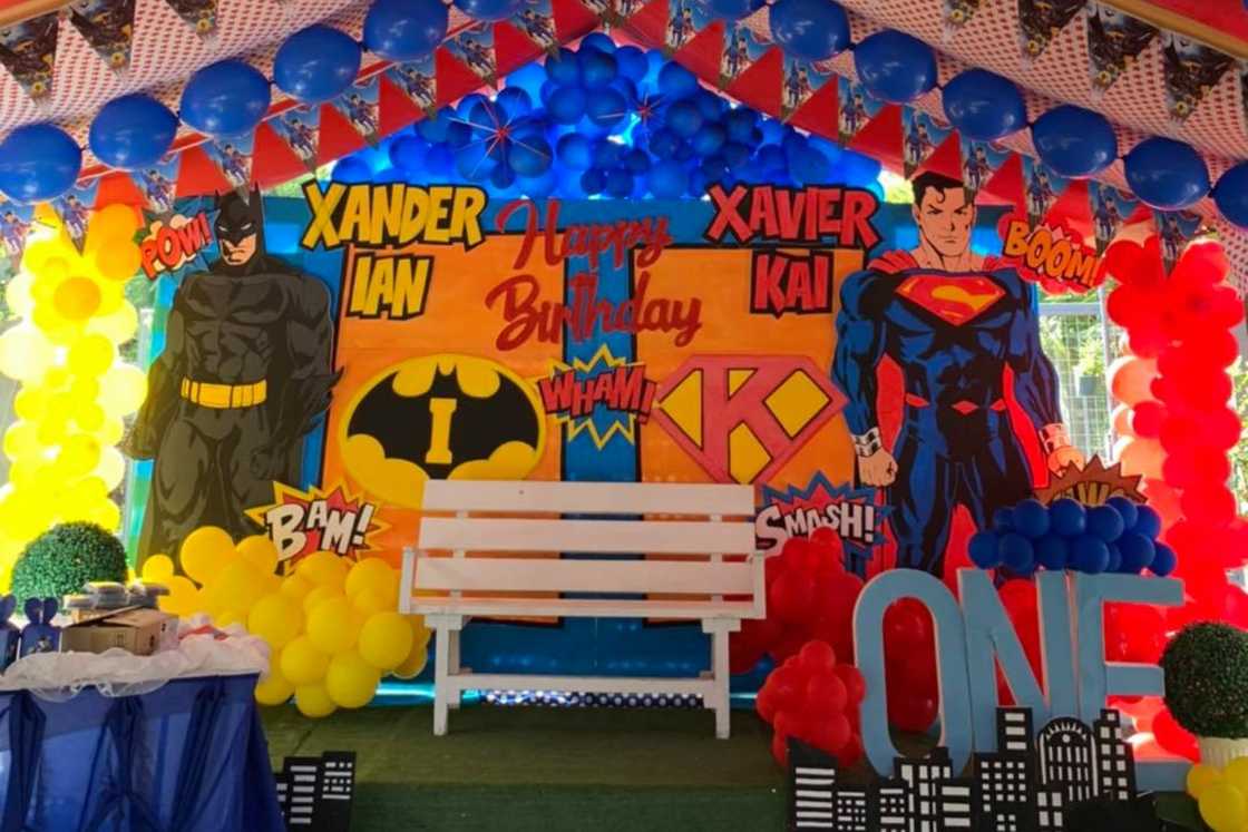 Superheroes theme decoration for the first birthday