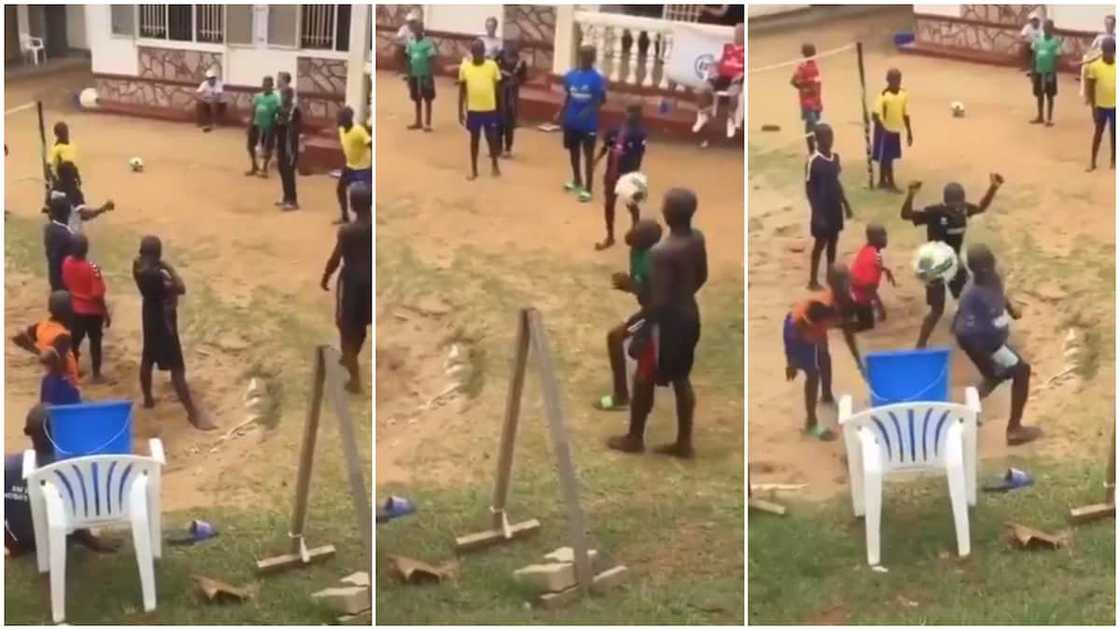 Kids playing football and having fun. Kids playing football and having fun.