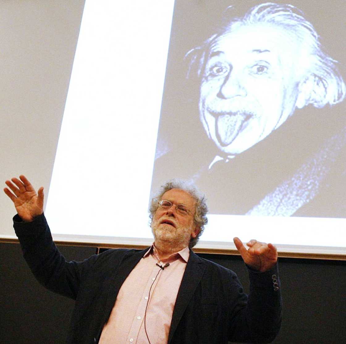 New Nobel laureate Anton Zeilinger in front of a famous picture of Albert Einstein sticking out his tongue New Nobel laureate Anton Zeilinger in front of a famous picture of Albert Einstein sticking out his tongue