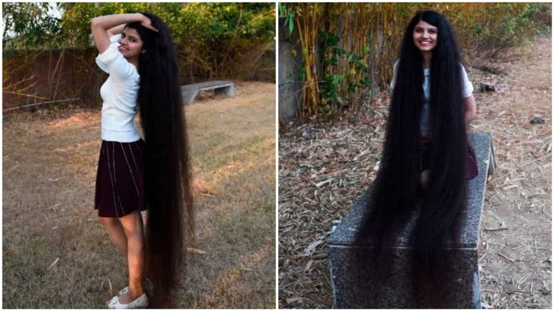Nilanshi Patel also said it takes over an hour to comb her hair and several hours to dry it after washing. Photo source: UK Sun Nilanshi Patel also said it takes over an hour to comb her hair and several hours to dry it after washing. Photo source: UK Sun