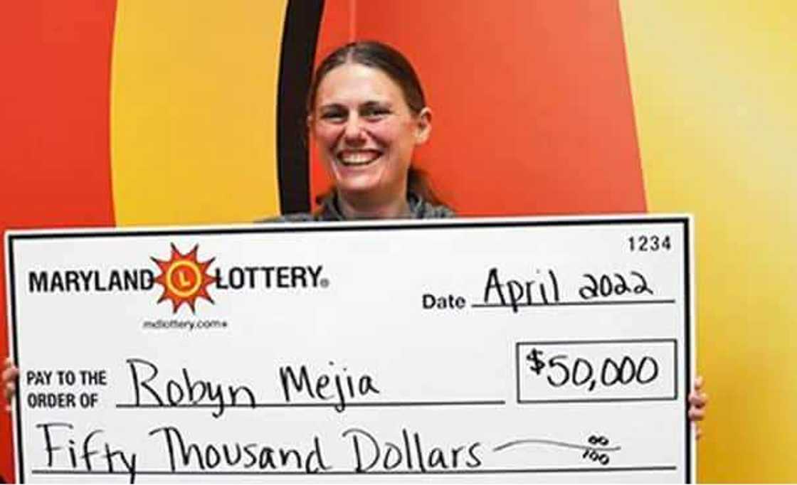 Robyn Mejia wins N$50,000 from a Maryland Lottery ticket her husband gifted her. Robyn Mejia wins N$50,000 from a Maryland Lottery ticket her husband gifted her.