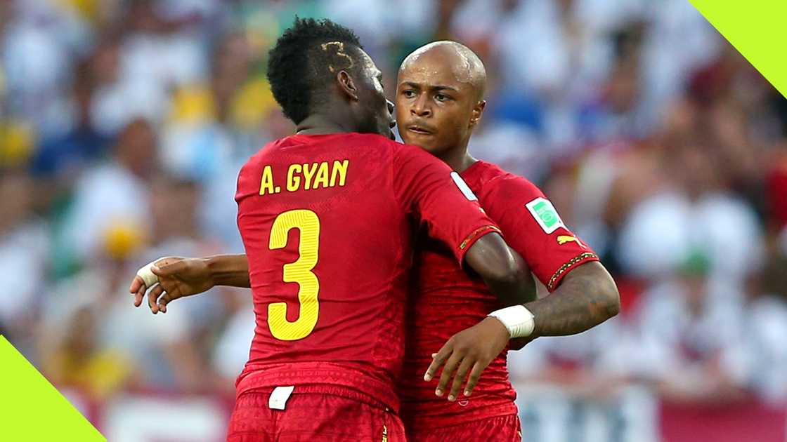Asamoah Gyan and Andre Ayew played two World Cups and six AFCONs together, representing the senior men's national team. Photo by Alex Livesey - FIFA. Asamoah Gyan and Andre Ayew played two World Cups and six AFCONs together, representing the senior men's national team. Photo by Alex Livesey - FIFA.