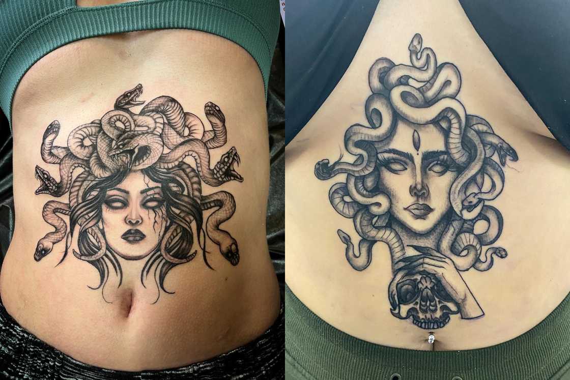 Ladies with black medusa tattoos Ladies with black medusa tattoos