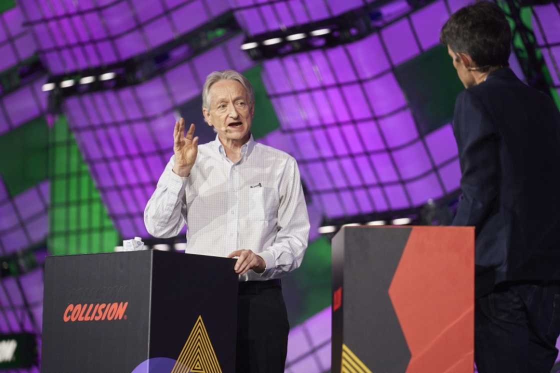 Computer scientist Geoffrey Hinton, known as the 'godfather of AI' speaks during the Collision Tech Conference  in Toronto, Canada.