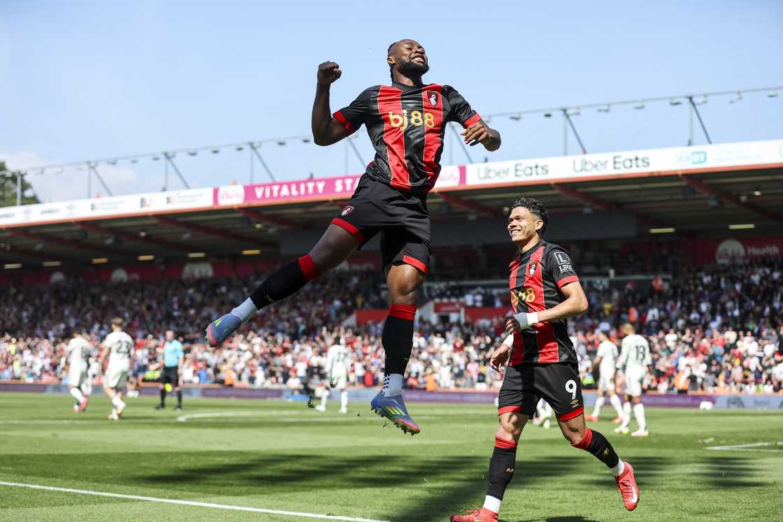 Antoine Semenyo of Bournemouth celebrates after scoring to make it 1-0 during the Premier League match between AFC Bournemouth and Manchester United FC at Vitality Stadium on April 27, 2025 in Bournemouth, England Antoine Semenyo of Bournemouth celebrates after scoring to make it 1-0 during the Premier League match between AFC Bournemouth and Manchester United FC at Vitality Stadium on April 27, 2025 in Bournemouth, England