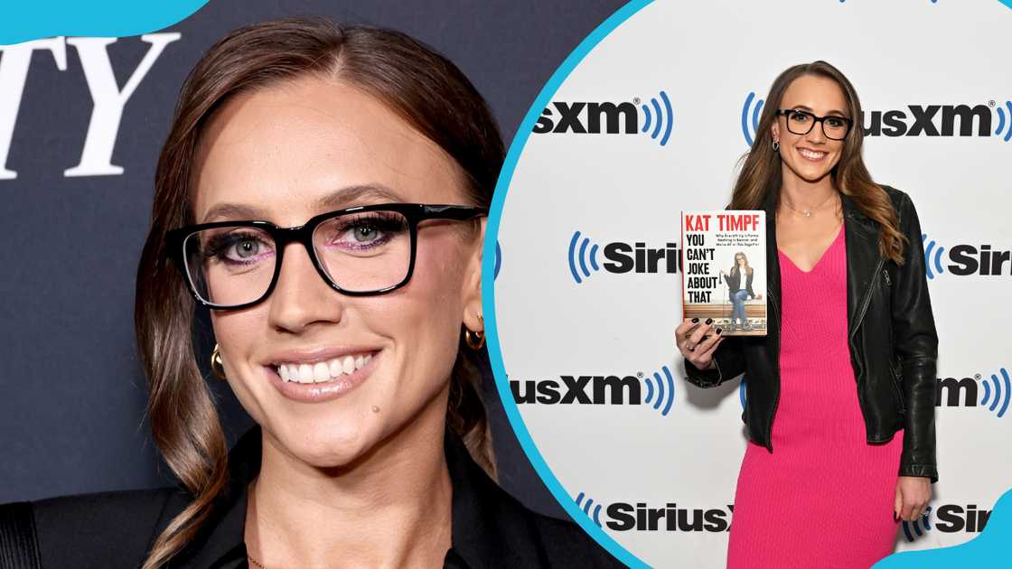 Kat Timpf attends Variety, The New York Party, at Loosie's Nightclub in New York City (L). She visits SiriusXM Studios in New York City (R). Kat Timpf attends Variety, The New York Party, at Loosie's Nightclub in New York City (L). She visits SiriusXM Studios in New York City (R).