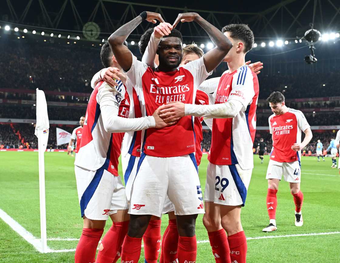 Thomas Partey celebrates scoring Arsenal's 2nd goal during the Premier League match between Arsenal FC and Manchester City FC at Emirates Stadium on February 02, 2025 in London, England Thomas Partey celebrates scoring Arsenal's 2nd goal during the Premier League match between Arsenal FC and Manchester City FC at Emirates Stadium on February 02, 2025 in London, England