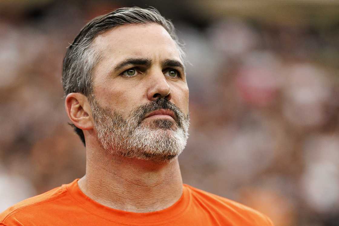 Kevin Stefanskistands on the sidelines during the national anthem Kevin Stefanskistands on the sidelines during the national anthem