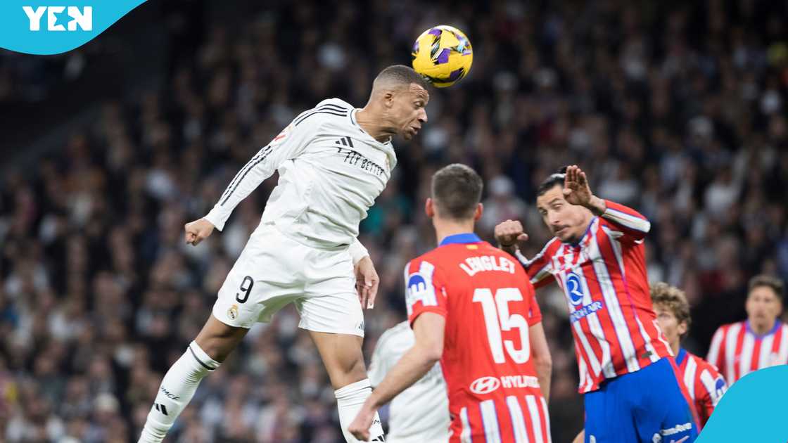 Kylian Mbappe of Real Madrid is in action during the La Liga 2024/25 match between Real Madrid and Atletico de Madrid at Santiago Bernabeu Stadium in Madrid, Spain, on February 8 Kylian Mbappe of Real Madrid is in action during the La Liga 2024/25 match between Real Madrid and Atletico de Madrid at Santiago Bernabeu Stadium in Madrid, Spain, on February 8