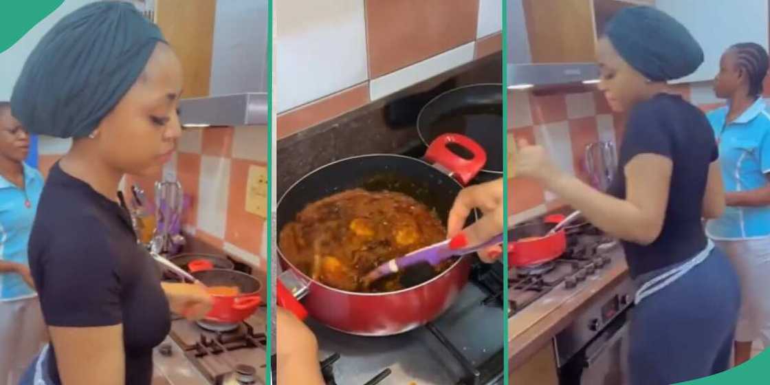 Regina Daniels cooks spaghetti with maid and stepdaughter. Regina Daniels cooks spaghetti with maid and stepdaughter.