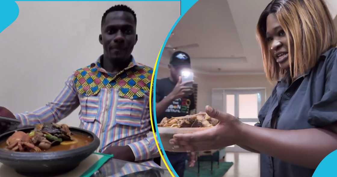 Zionfelix eating fufu at Sista Afia's residence