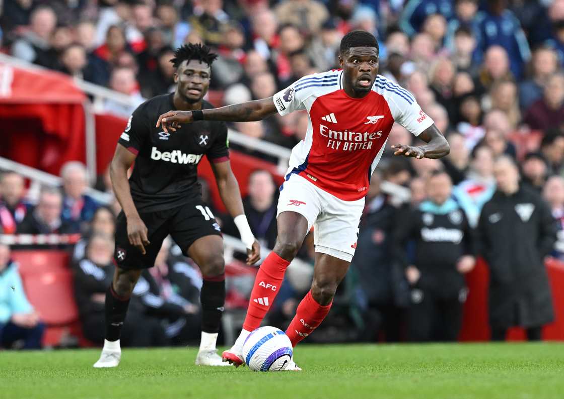 Thomas Partey of Arsenal during the Premier League match between Arsenal FC and West Ham United FC at Emirates Stadium on February 22, 2025 in London, England Thomas Partey of Arsenal during the Premier League match between Arsenal FC and West Ham United FC at Emirates Stadium on February 22, 2025 in London, England