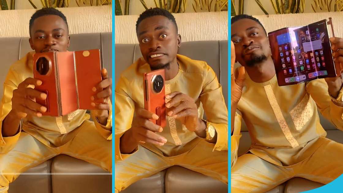 Lil Win, Huawei Mate XT Ultimate smartphone, Lil Win flaunts Huawei smartphone, Kumawood actor, Lil Win flaunts phone, Huawei smartphones