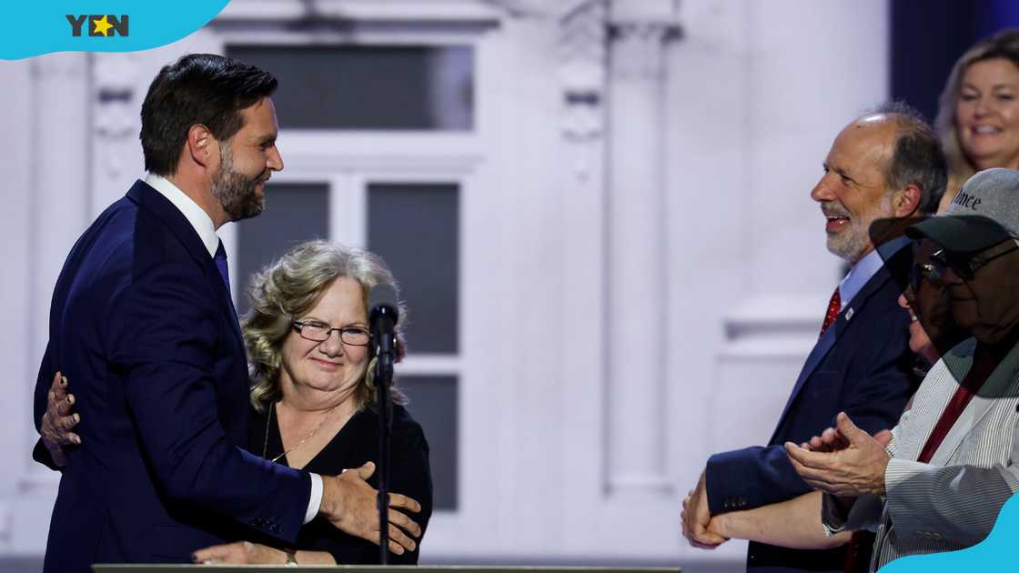 US Vice President J.D. Vance and his mom, Beverly Vance, embrace on stage at the Republican National Convention.