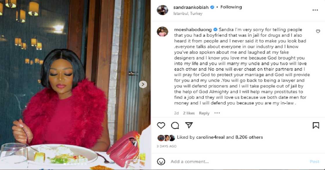 Moesha Confesses to Spreading Lies About Sandra Ankobiah And Boyfriend Who Was Jailed For Drugs Moesha Confesses to Spreading Lies About Sandra Ankobiah And Boyfriend Who Was Jailed For Drugs