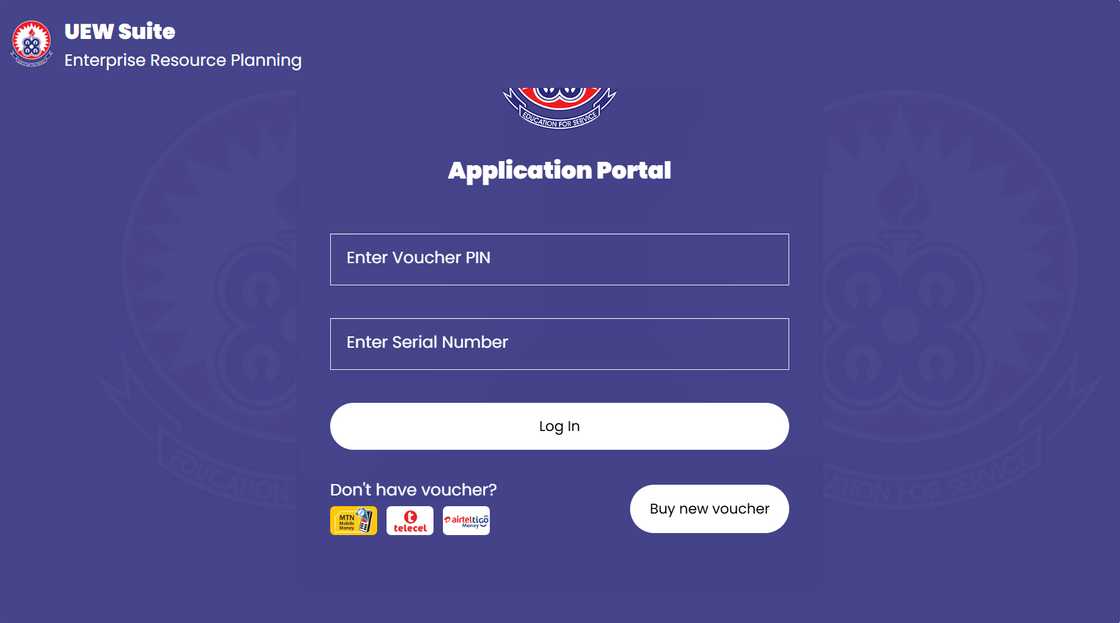 The UEW application portal. The UEW application portal.
