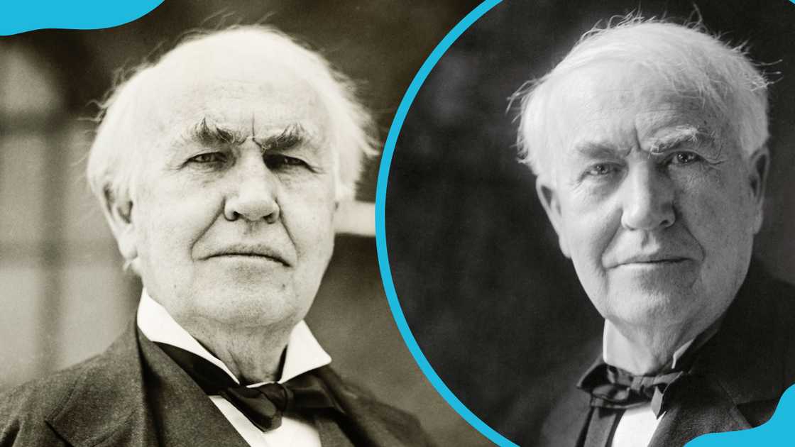 Thomas Edison stands outside (L). Thomas poses for a photograph (R) Thomas Edison stands outside (L). Thomas poses for a photograph (R)