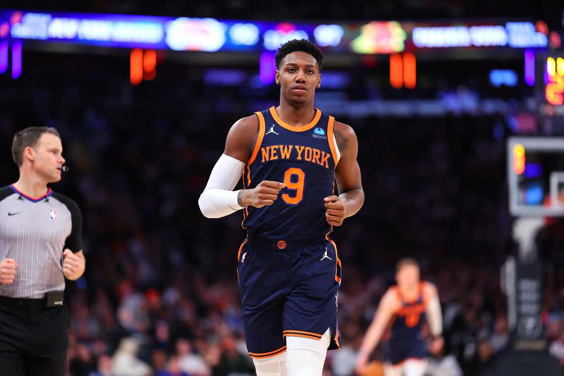 RJ Barrett jogs during the third quarter of the game against the Phoenix Suns RJ Barrett jogs during the third quarter of the game against the Phoenix Suns