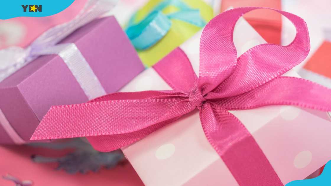 Assorted pink and white wrapped presents