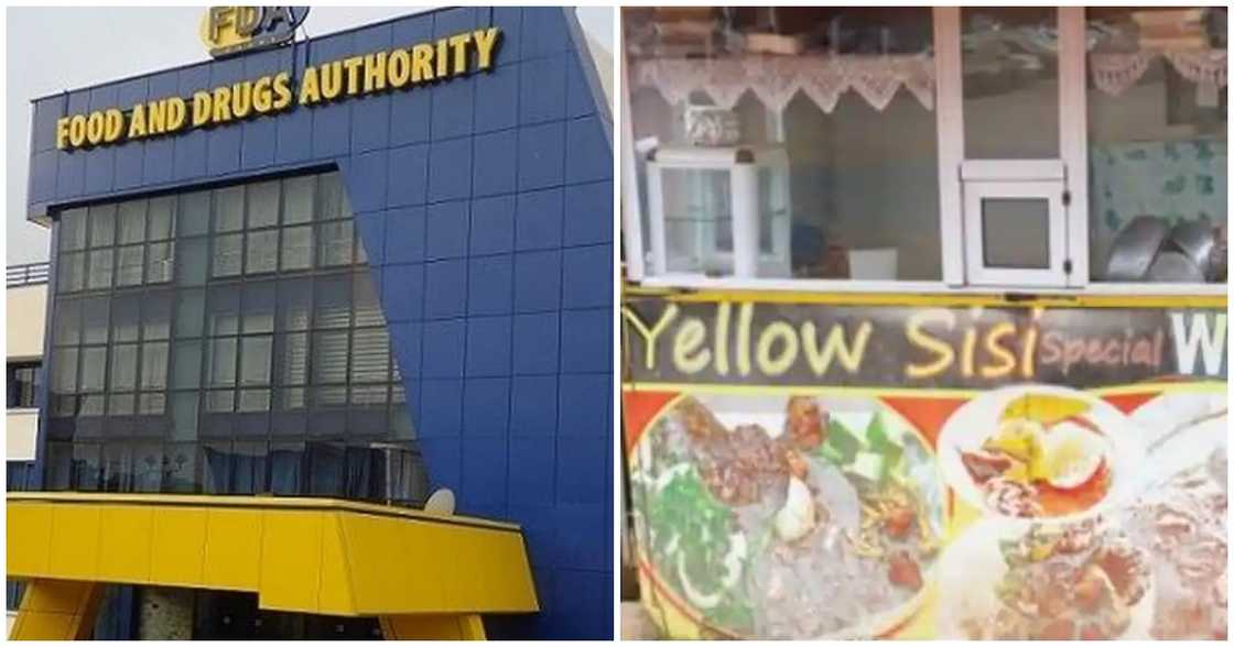 FDA building (left) and Yellow Sisi Special Waakye (right) in photos FDA building (left) and Yellow Sisi Special Waakye (right) in photos