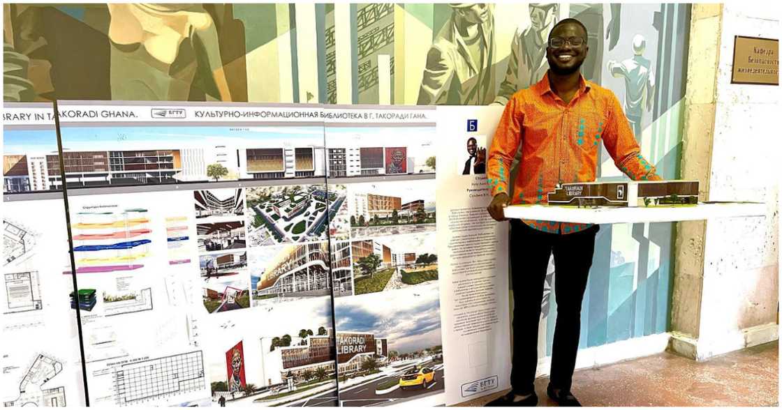 Abdul Azeez poses with his library architectural design