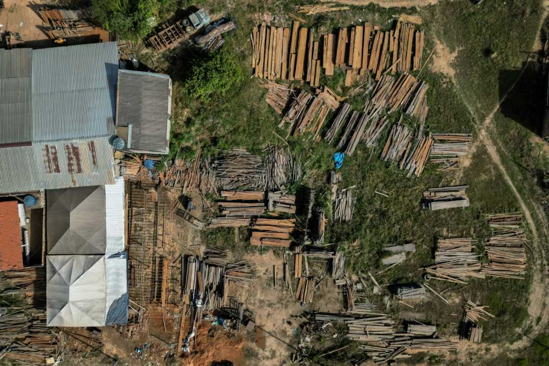 An aerial view of a logging and sawmill company in Sao Felix do Xingu An aerial view of a logging and sawmill company in Sao Felix do Xingu
