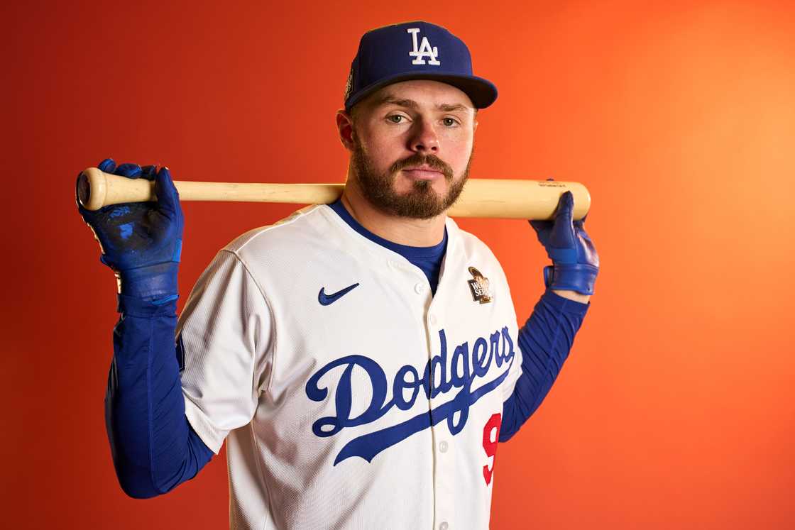 Gavin Lux poses for a photo during the workout day before the 2024 World Series