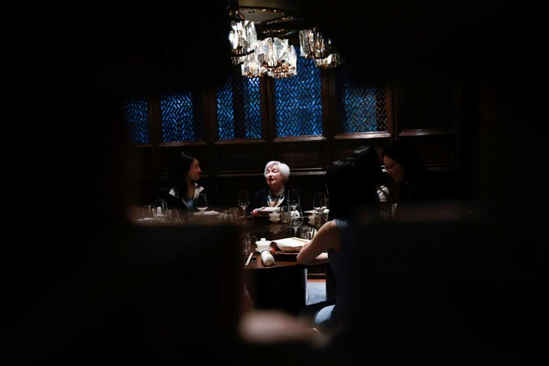US Treasury Secretary Janet Yellen (C) speaks during a lunch meeting with women economists in Beijing on July 8, 2023. US Treasury Secretary Janet Yellen (C) speaks during a lunch meeting with women economists in Beijing on July 8, 2023.