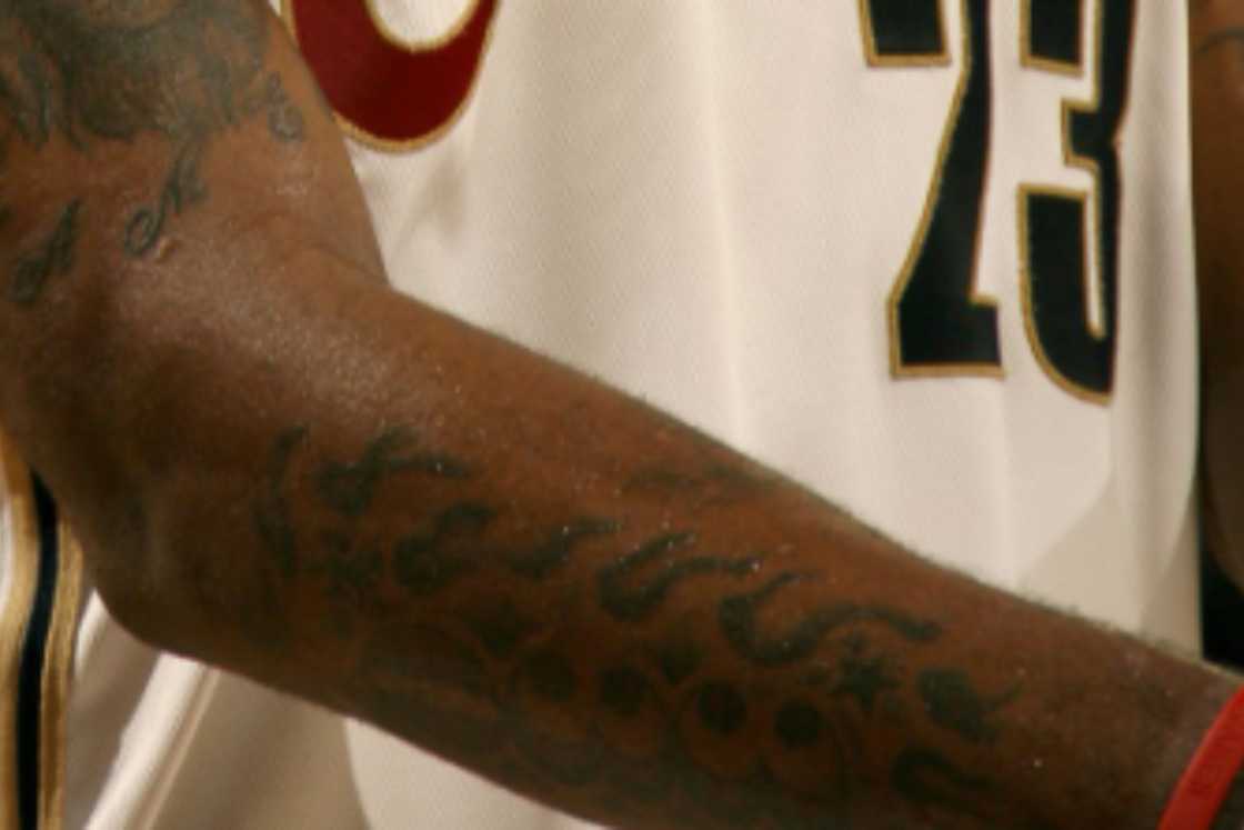 LeBron James has flames tattoo on his arm LeBron James has flames tattoo on his arm