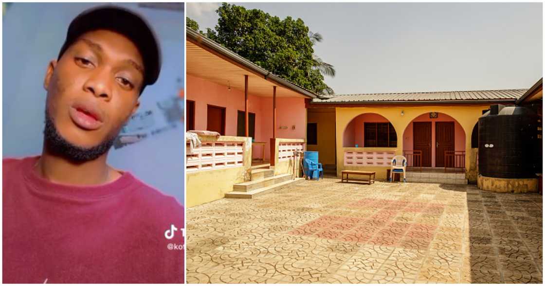 A man and a compound house in Ghana A man and a compound house in Ghana