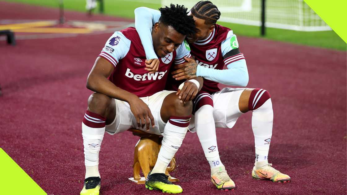 West Ham United forward Mohammed Kudus celebrated his goal against Brighton with an elephant pose. West Ham United forward Mohammed Kudus celebrated his goal against Brighton with an elephant pose.