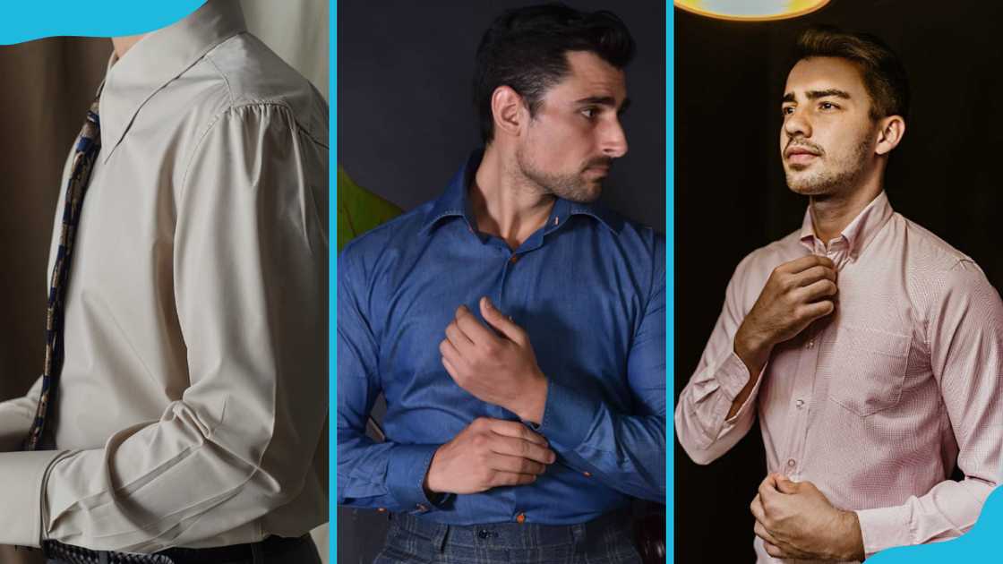 Cream, navy blue, and pink dress shirts. Cream, navy blue, and pink dress shirts.